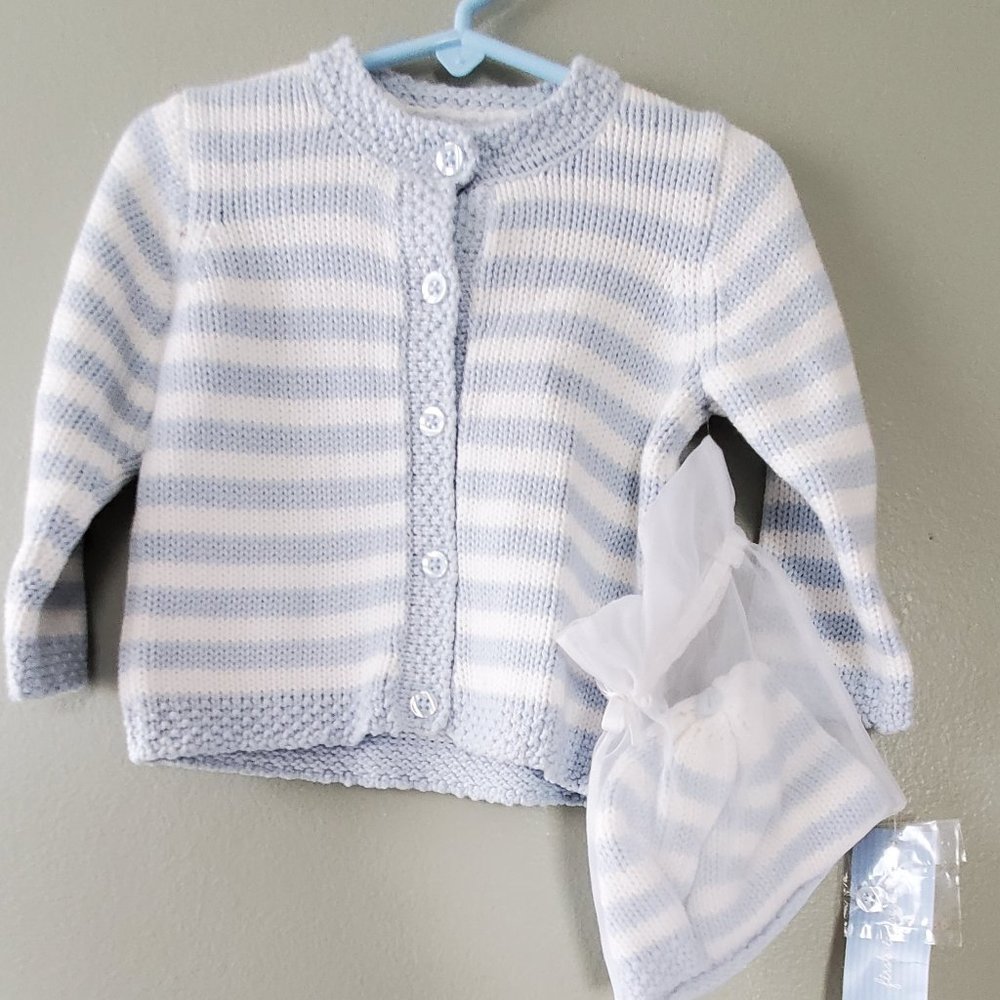 Heavy Knitted Blue White Sweater with Hat